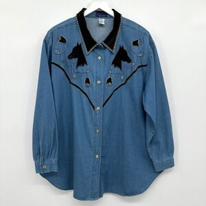 Vintage Denim Western‎ Top Shirt Size 2X Button Up Equestrian Horse Ranch Rodeo